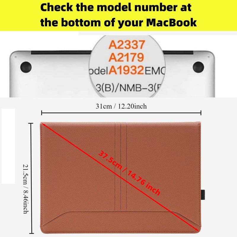 TT TYTX TYTX Compatible with MacBook Air 13 Inch Case, PU Leather MacBook Air Cover for Model A2337 M1 A2179 A1932 2018-2021 Retina Display Touch ID, with Vents and Stand Function, Brown - Image 2